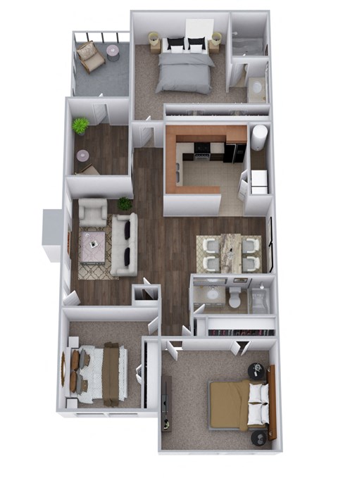 Floor plan for 3 beds, 2 baths, 1230 sqft